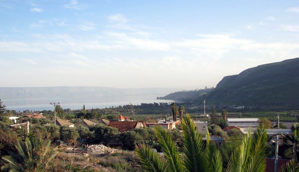 View of the Sea of Galilee, Arbel and Tiberias from Migdal