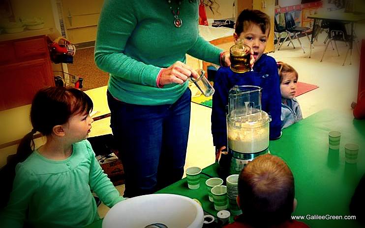 Kids making humus