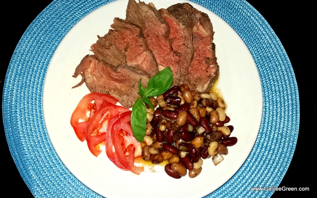 bean salad and roast beef